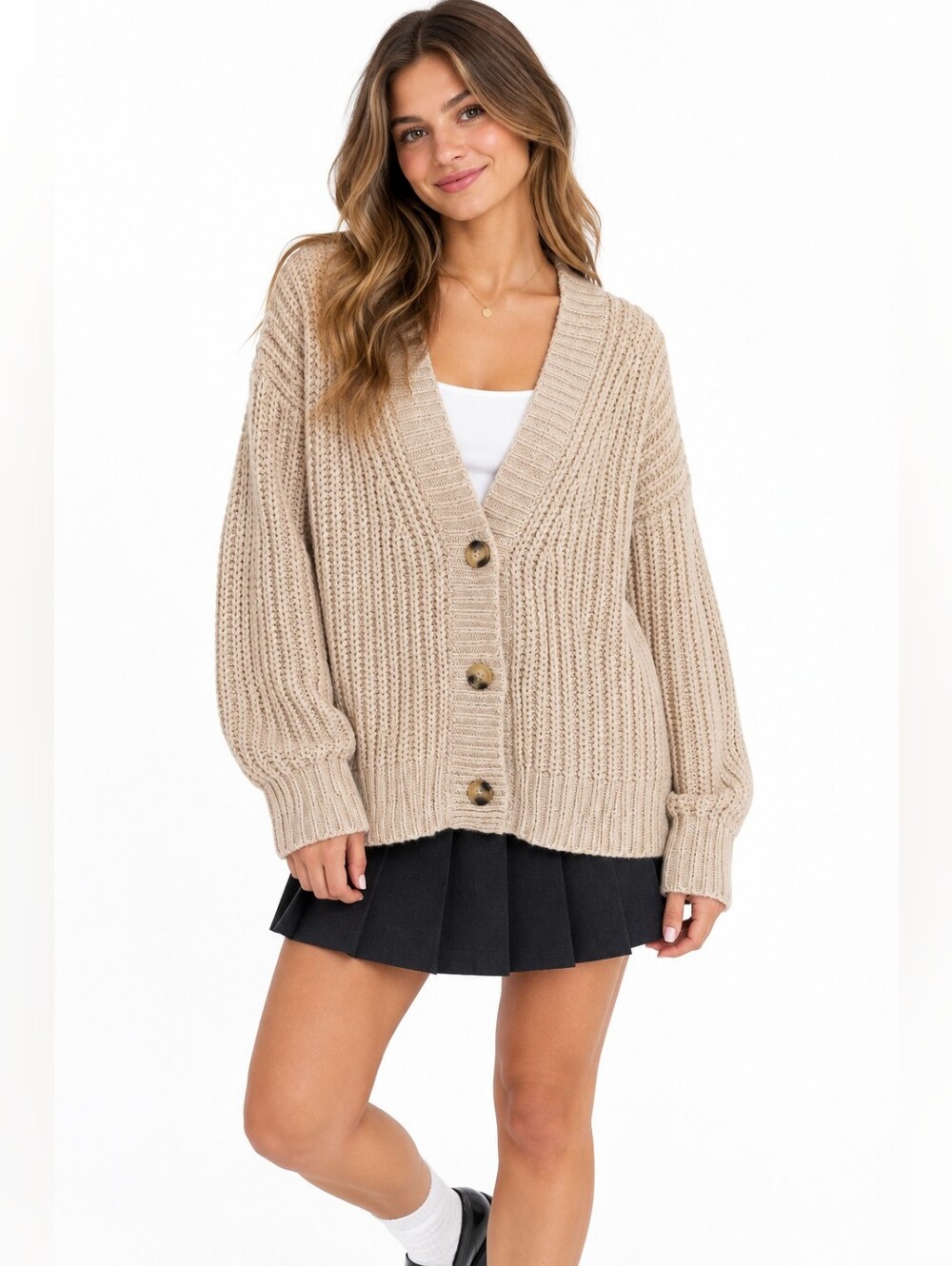 Calvin Klein Jeans Large Oatmeal Chunky Knit Button Cardigan Academia BTS CHIC